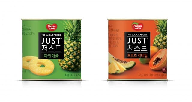 동원F&B, 대체당 활용한 저스트 열대과일 캔 2종 출시