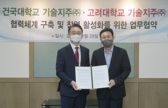 건국대 기술지주·고려대 기술지주, ‘창업활성화’ MOU 체결