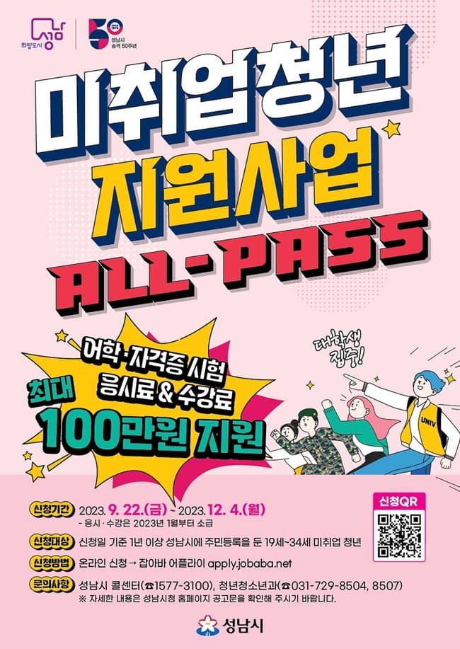 성남시, 미취업 청년 어학·자격시험 응시료 최대 100만 원 지원
