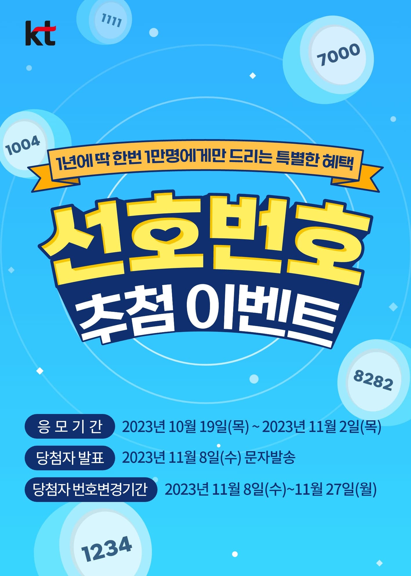 KT, 선호번호 ‘1만개’ 푼다… 19일부터 응모 시작