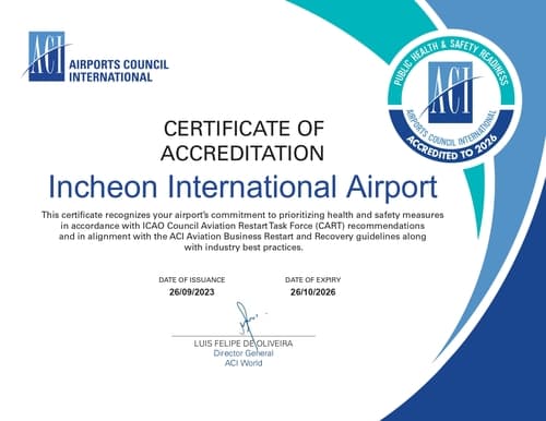 인천공항, 국제공항협의회(ACI) 공중보건안전인증(PHSR) 신규 취득