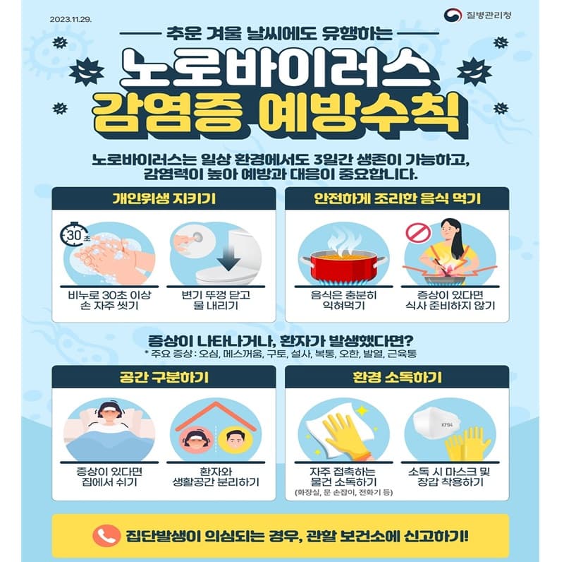 질병청, 노로바이러스·호흡기감염병 비상방역체제 운영