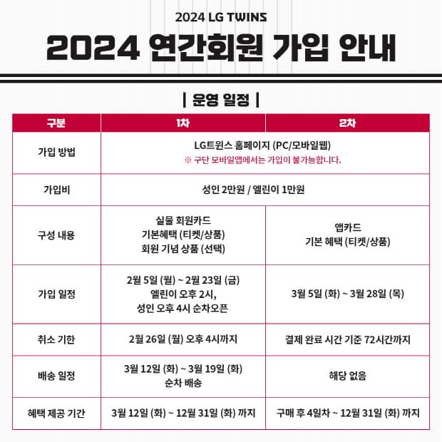 서울 LG트윈스 ‘2024 연간회원’ 모집