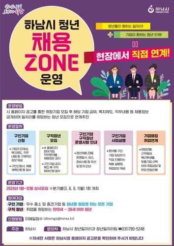 하남시, 29일 소규모 채용박람회 '청년 채용 ZONE' 운영