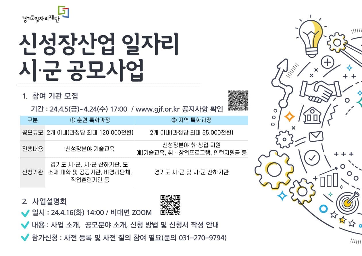 경기도일자리재단, 신성장산업 일자리 직업훈련 수행기관 공모