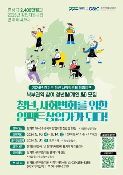 경기도-경기도사회적경제원, 청년 사회적경제 창업팀 60곳 발굴. 창업캠프 참여자 모집