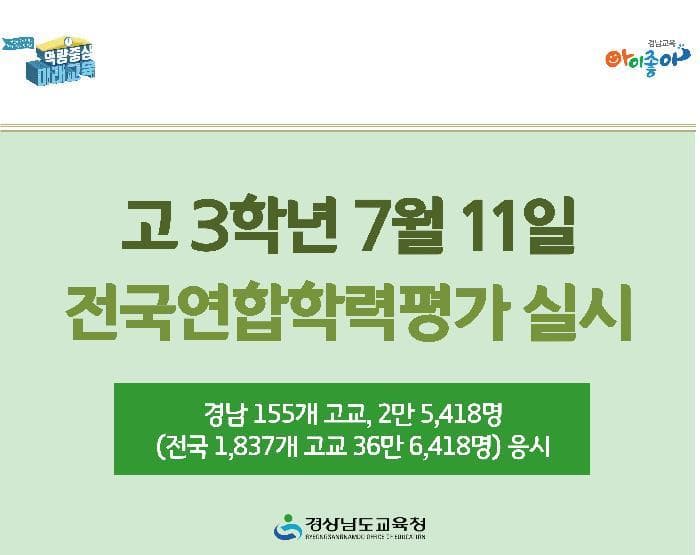 고 3학년 7월 11일 전국연합학력평가 실시