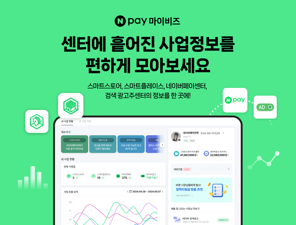 내 사업 한눈에 관리하고 필요한 정책지원금 추천까지… ‘네이버페이 마이비즈’ 서비스 오픈