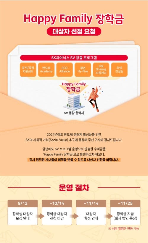 SK하이닉스, 협력사 구성원 자녀 대상 ‘2024 Happy Family’ 장학생 모집