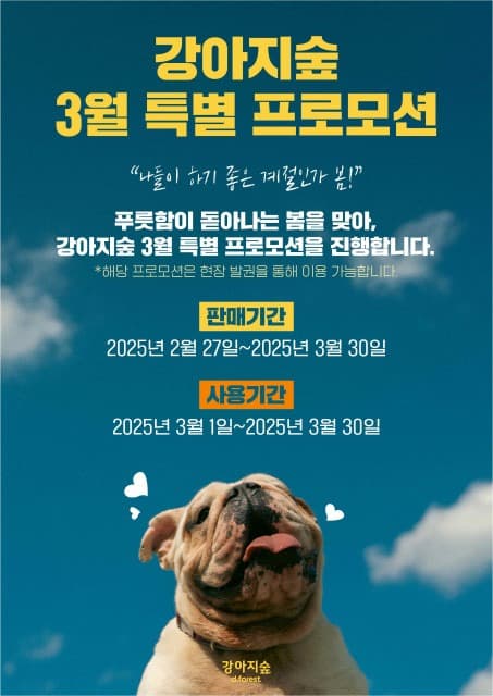 반려견과 이른 봄 기운 즐기세요… 강아지숲, 3월 특별 프로모션