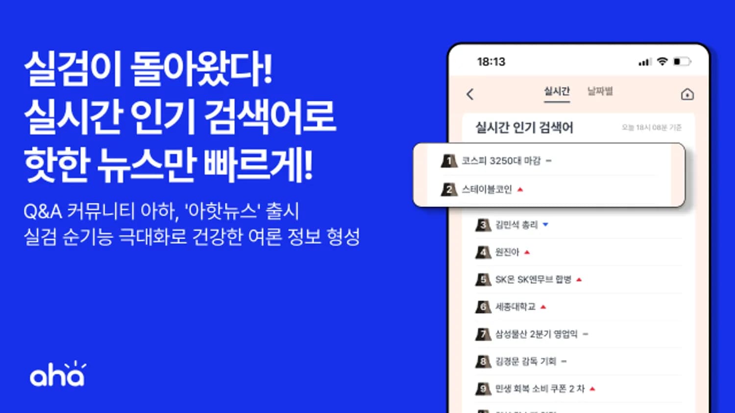 아하 ‘실시간 검색어’ 서비스 출시… 순기능 극대화로 건강한 여론 정보 형성